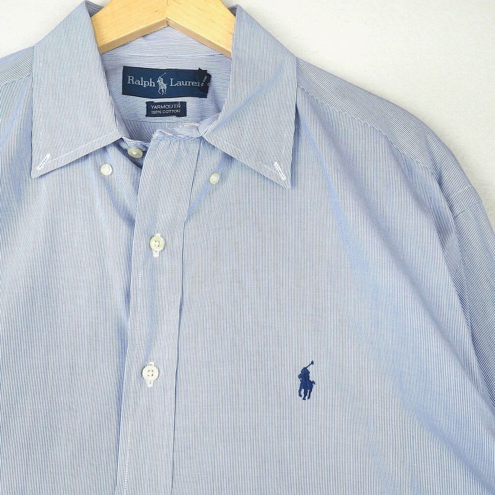 Vintage Polo Ralph Lauren Yarmouth Pinpoint Oxford Shirt Men 16 34/35 Blue READ